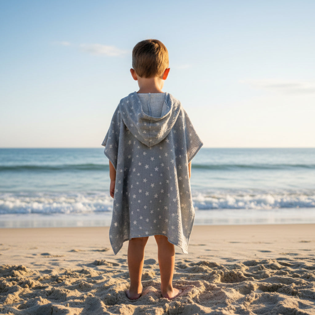 Blue stars cotton muslin beach poncho image 0