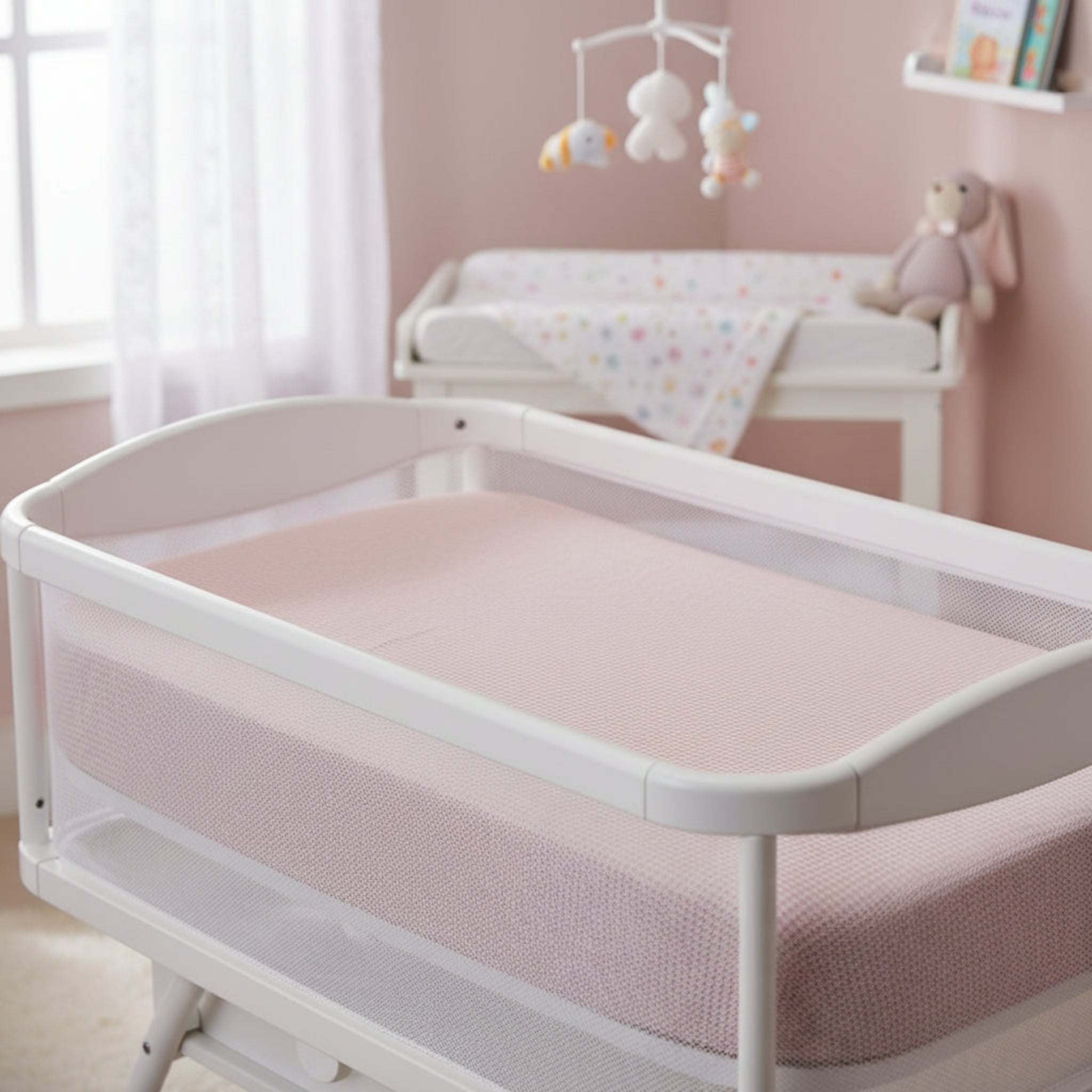 Pack of three Next2me Fittedsheets - Pink white squares image