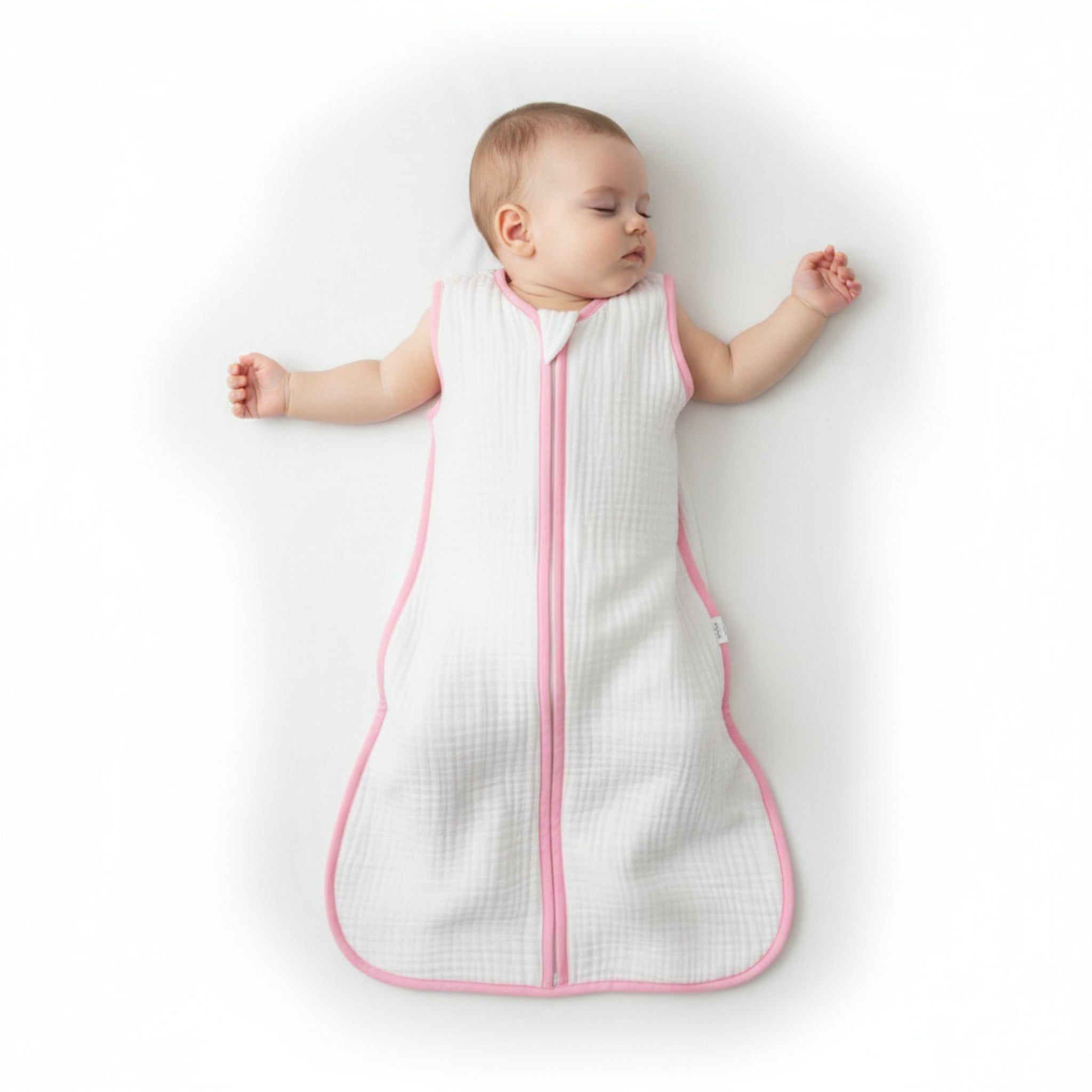 White with pink Muslin Sleeping Bag - 6-36 months image