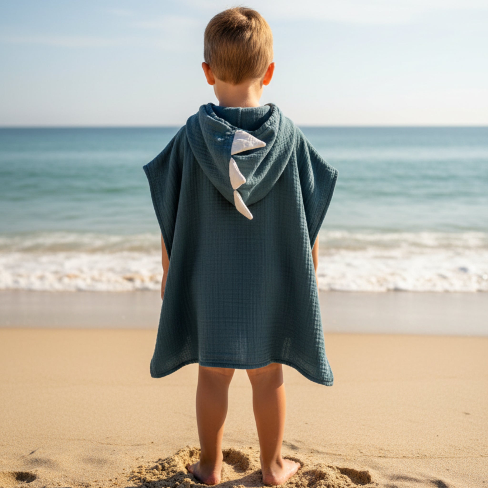 Denim Dino cotton muslin beach poncho image 0