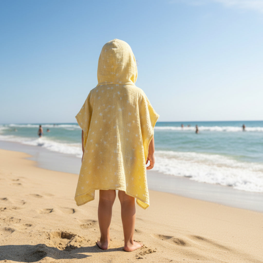 Yellow stars cotton muslin beach poncho image 0