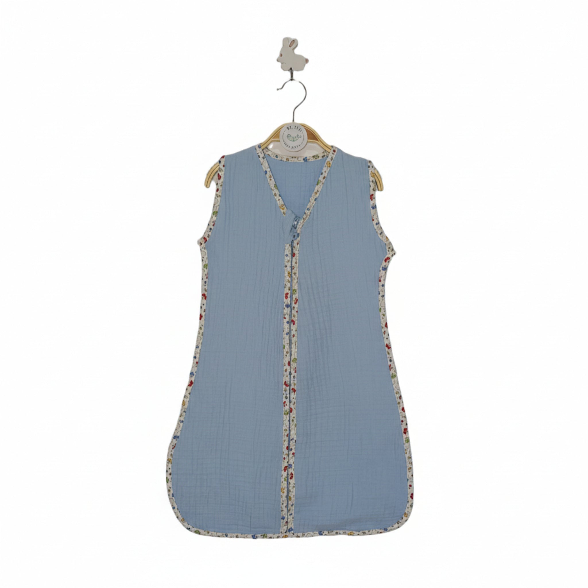 Blue with butterflies Muslin Sleeping Bag - 0-6 months image