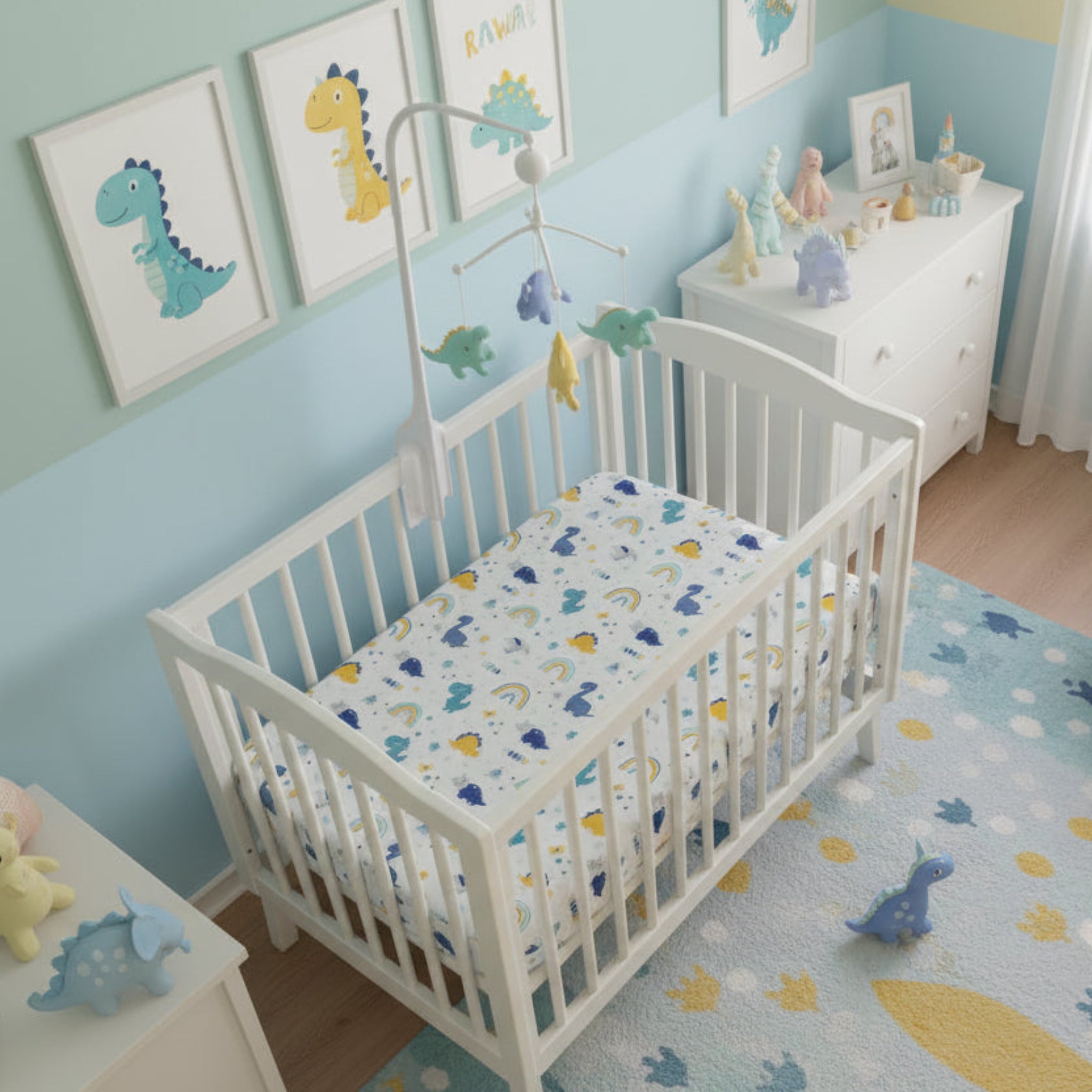 Dreamy Dinos-blue next2me fittedsheet image 0
