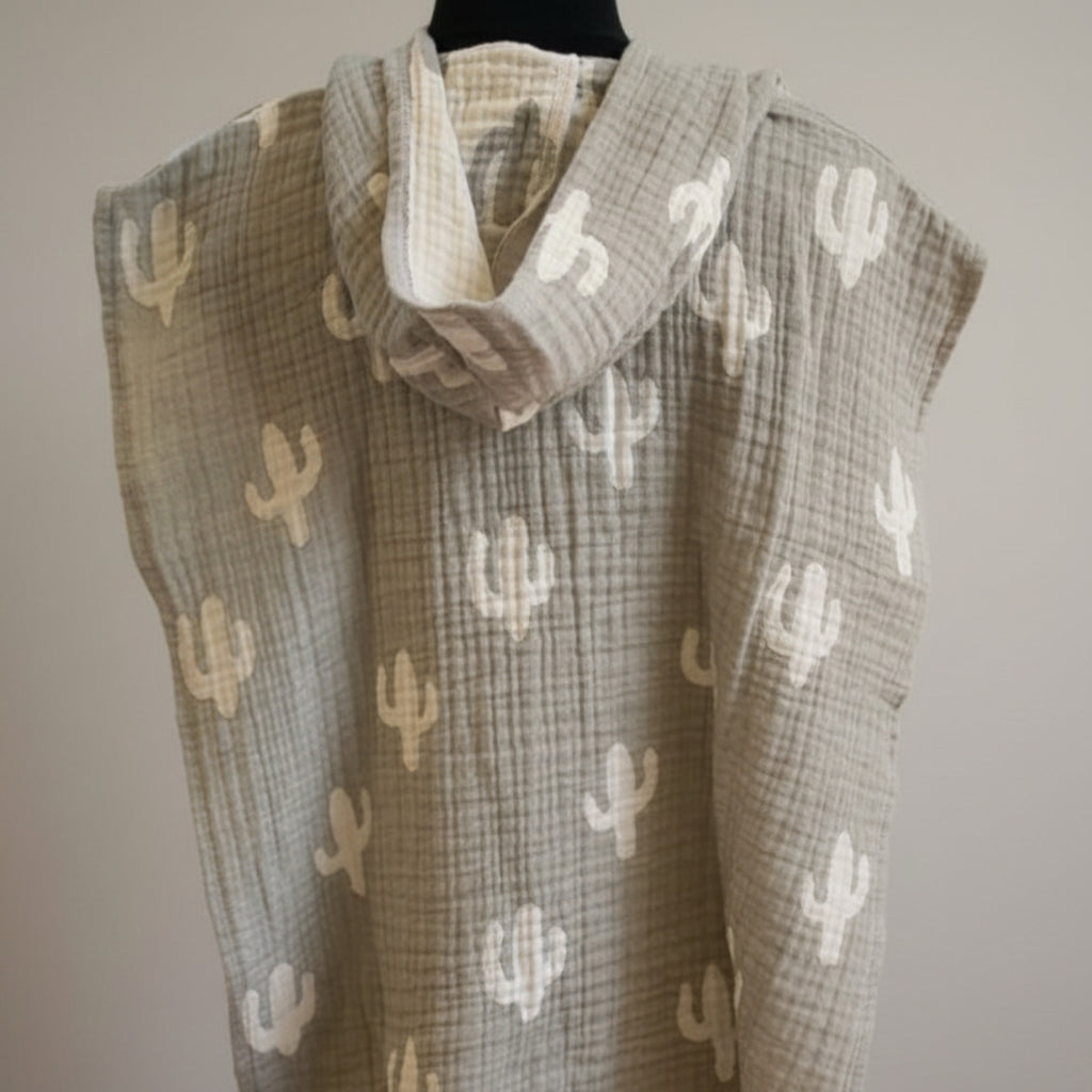 Double Side Cactus Muslin cotton poncho - 2, Grey image