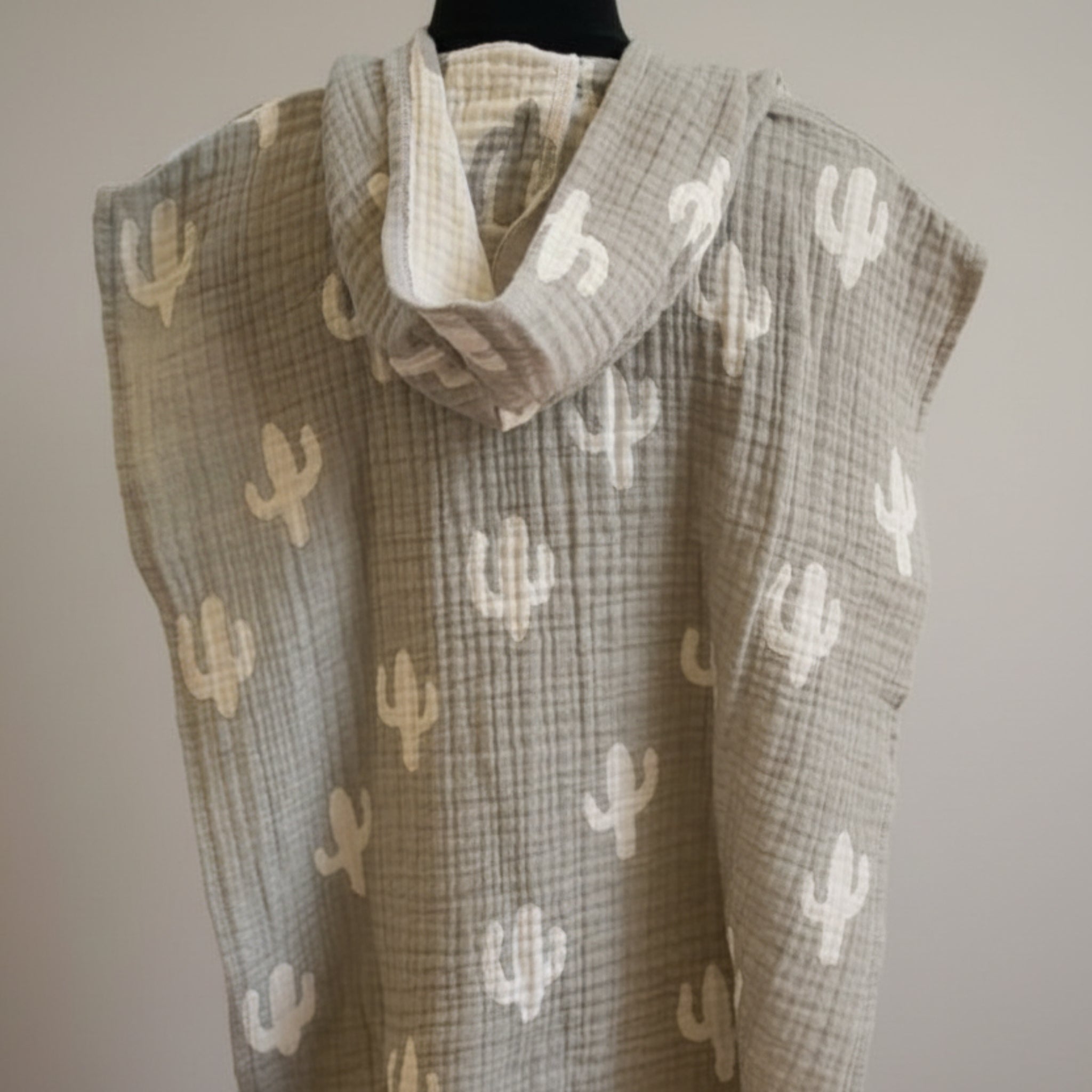 Double Side Cactus Muslin cotton poncho - 2, Grey image