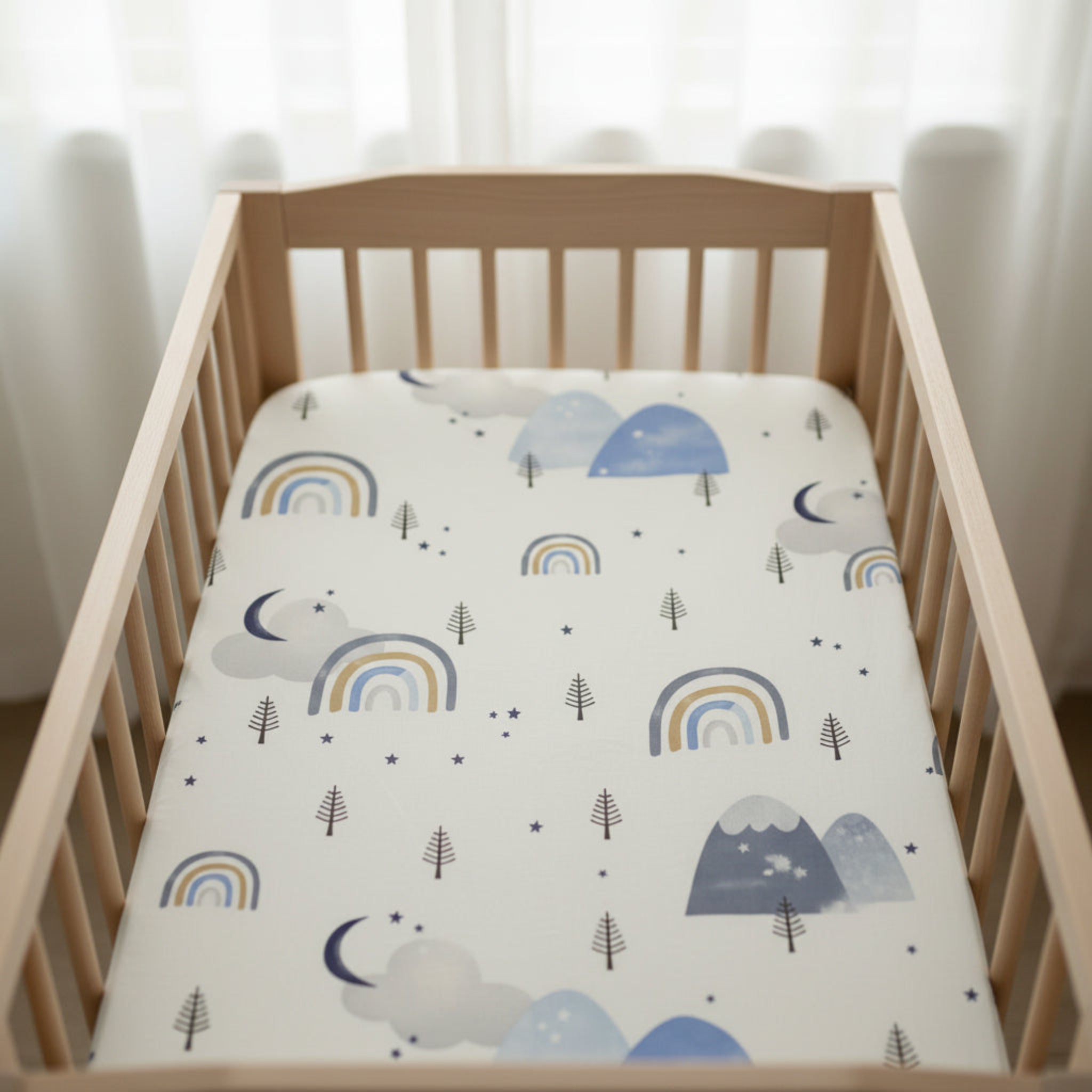 Pack of three Next2me Fittedsheets - Blue rainbow image