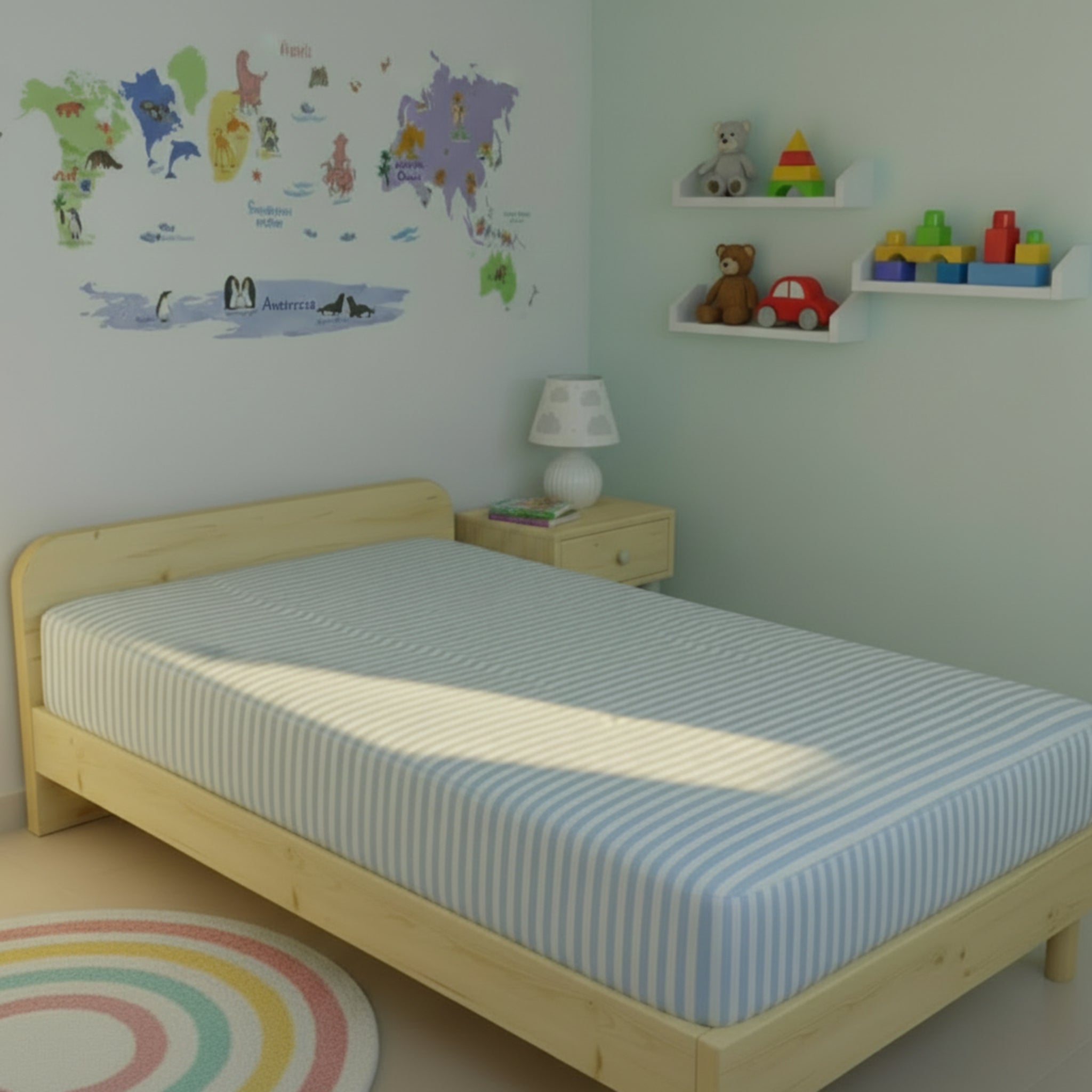 Blue with white strips single bed fittedsheet image 0