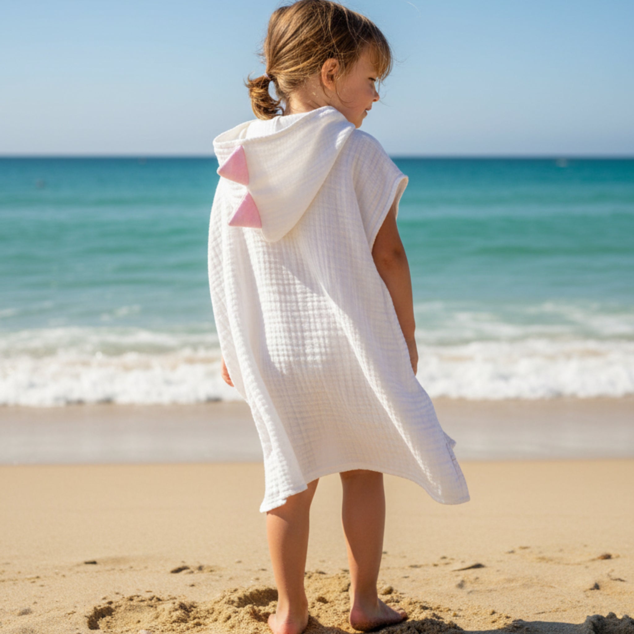 White pink Dino cotton muslin beach poncho image