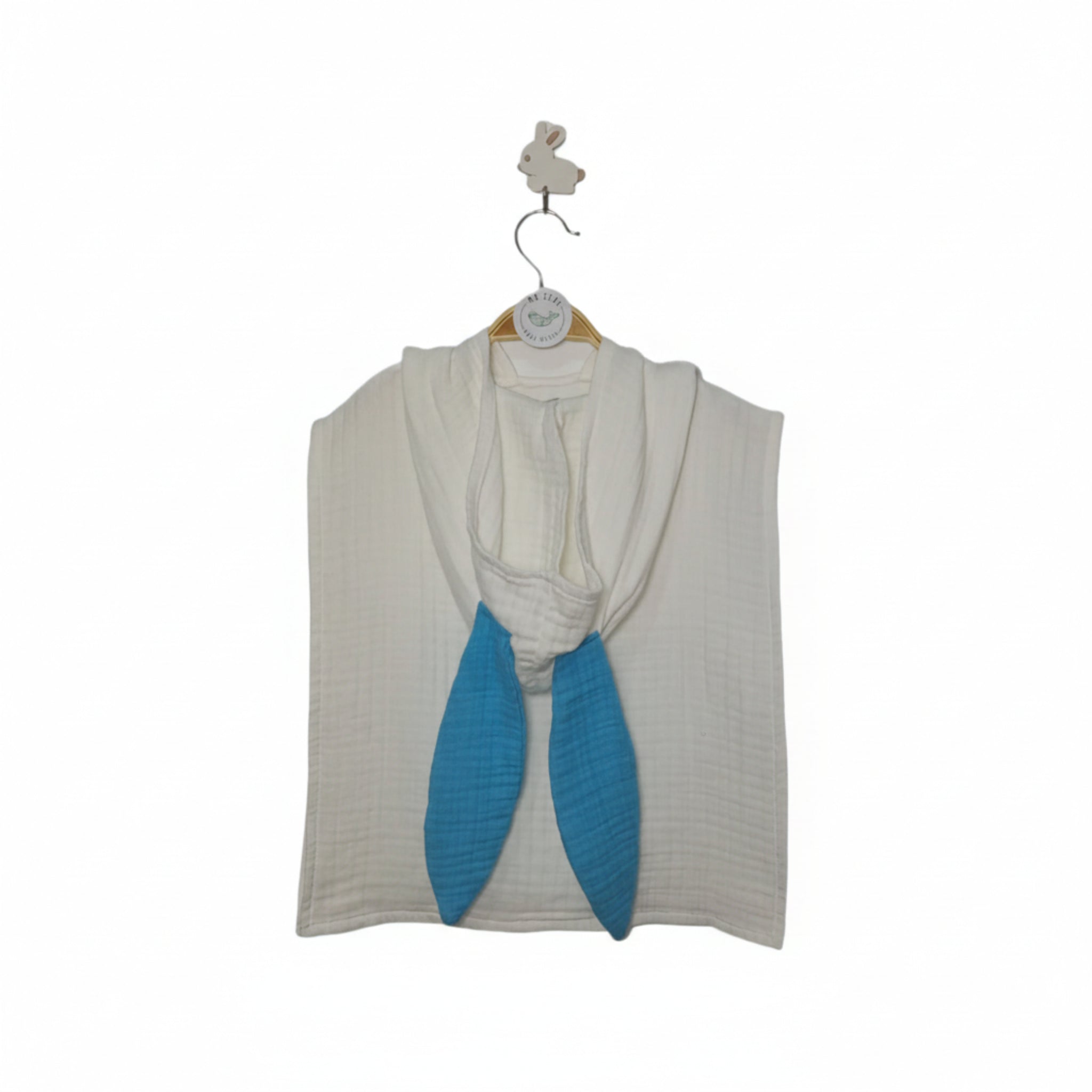 White rabbit with blue ears cotton muslin beach poncho image