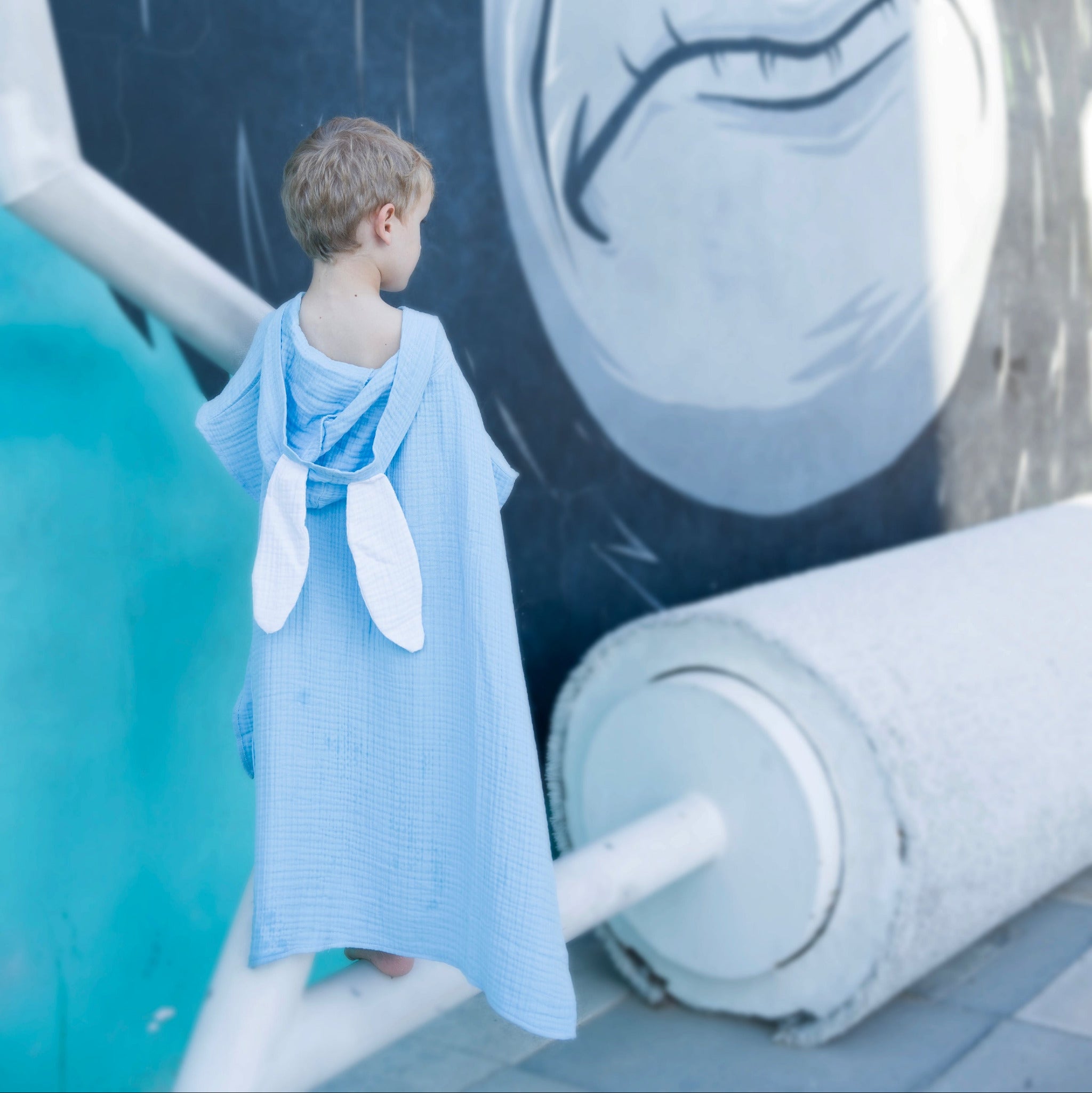 Sky Blue rabbit cotton muslin beach poncho