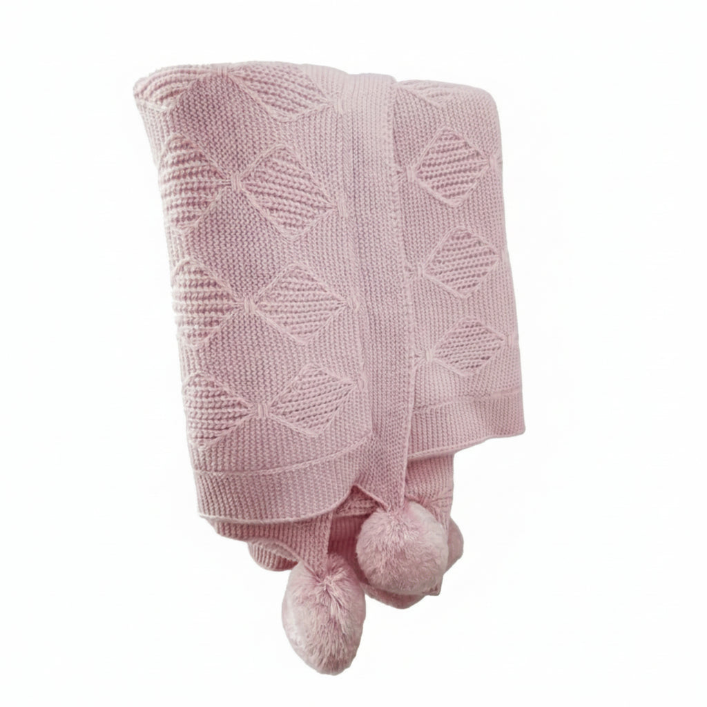 Knitted Blanket With Pom-Pom