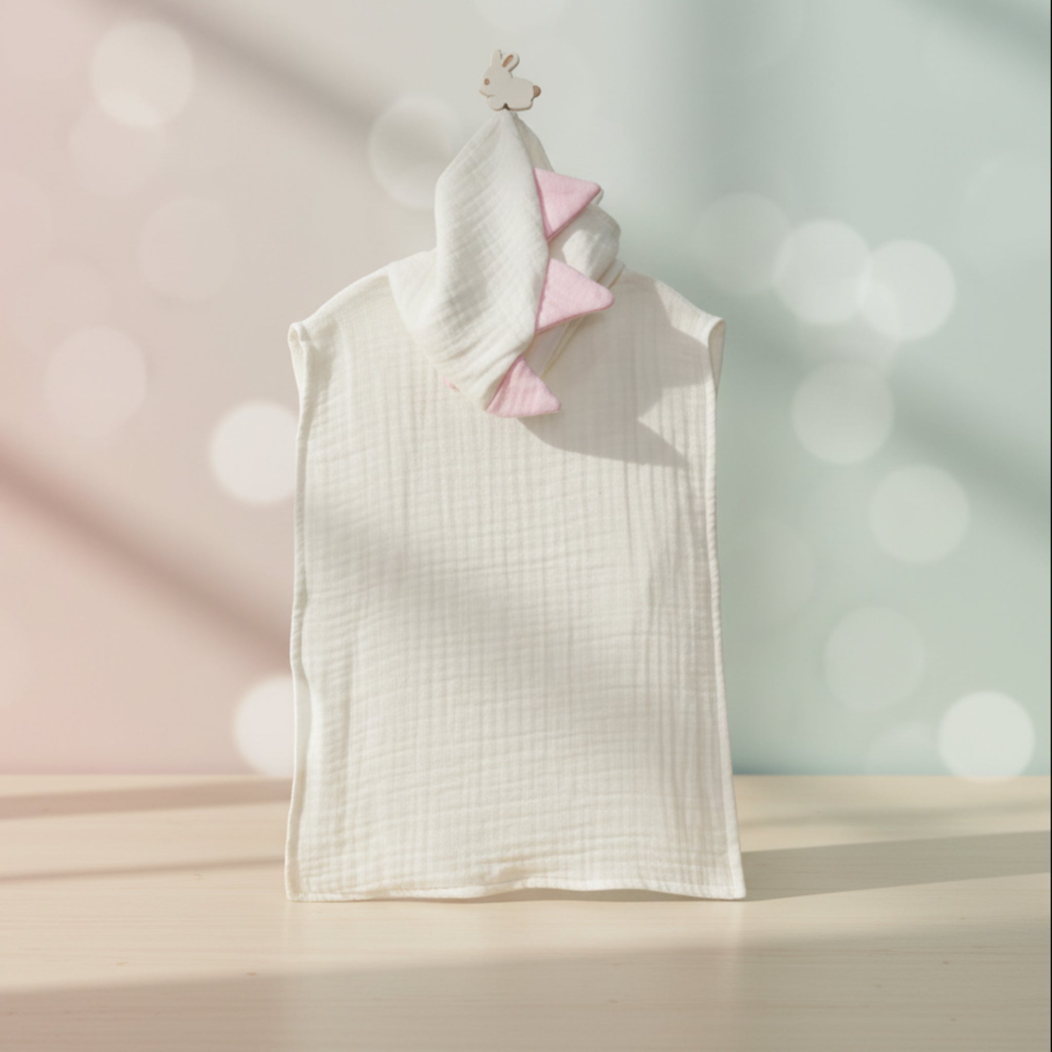 White pink Dino cotton muslin beach poncho image 0