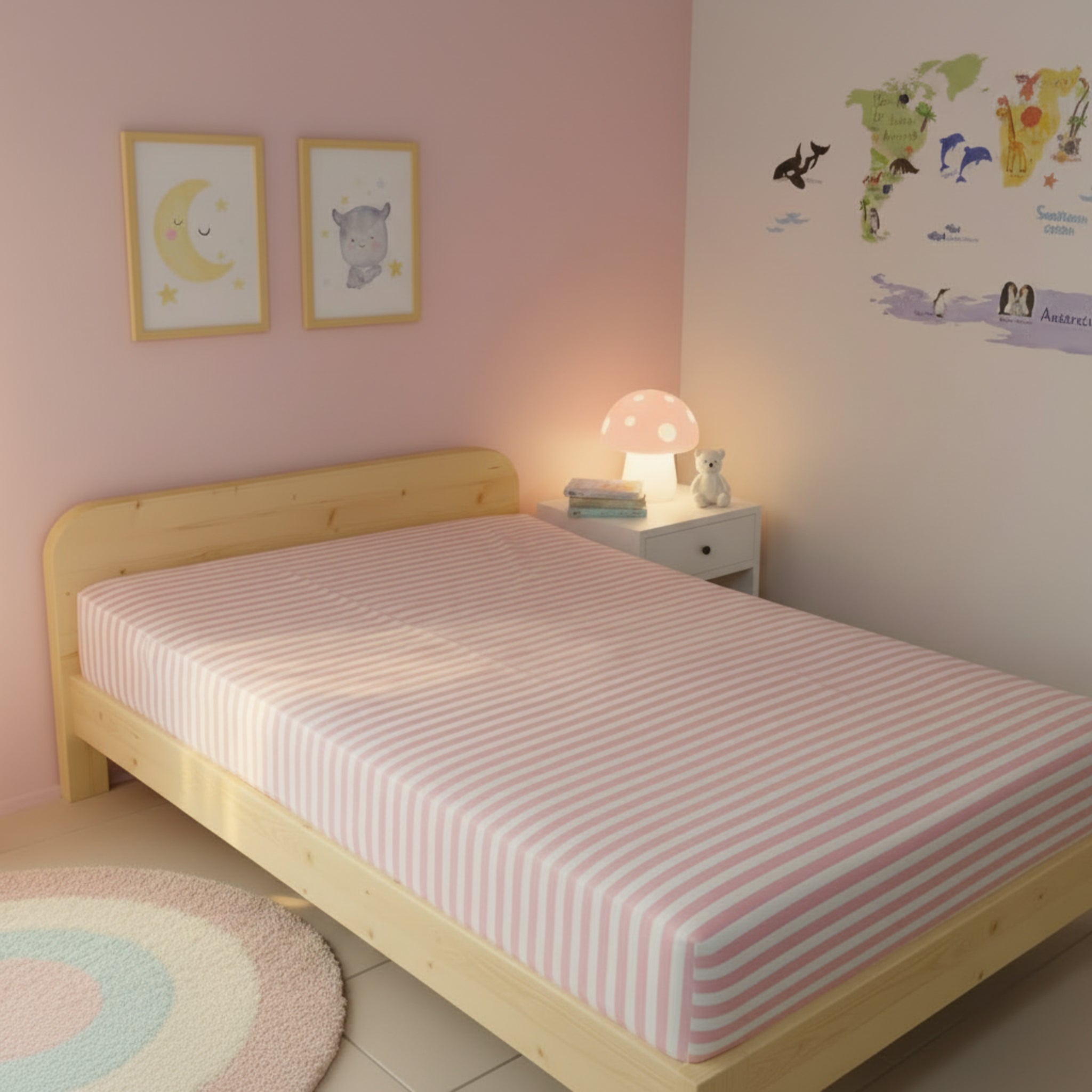 Pink with white strips single bed fittedsheet image 0