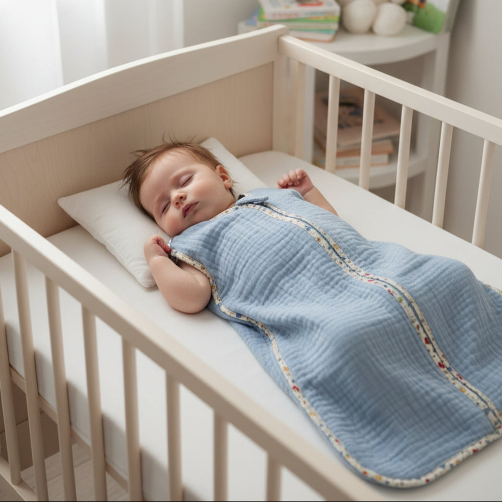 Blue with butterflies Muslin Sleeping Bag - 6-36 months image