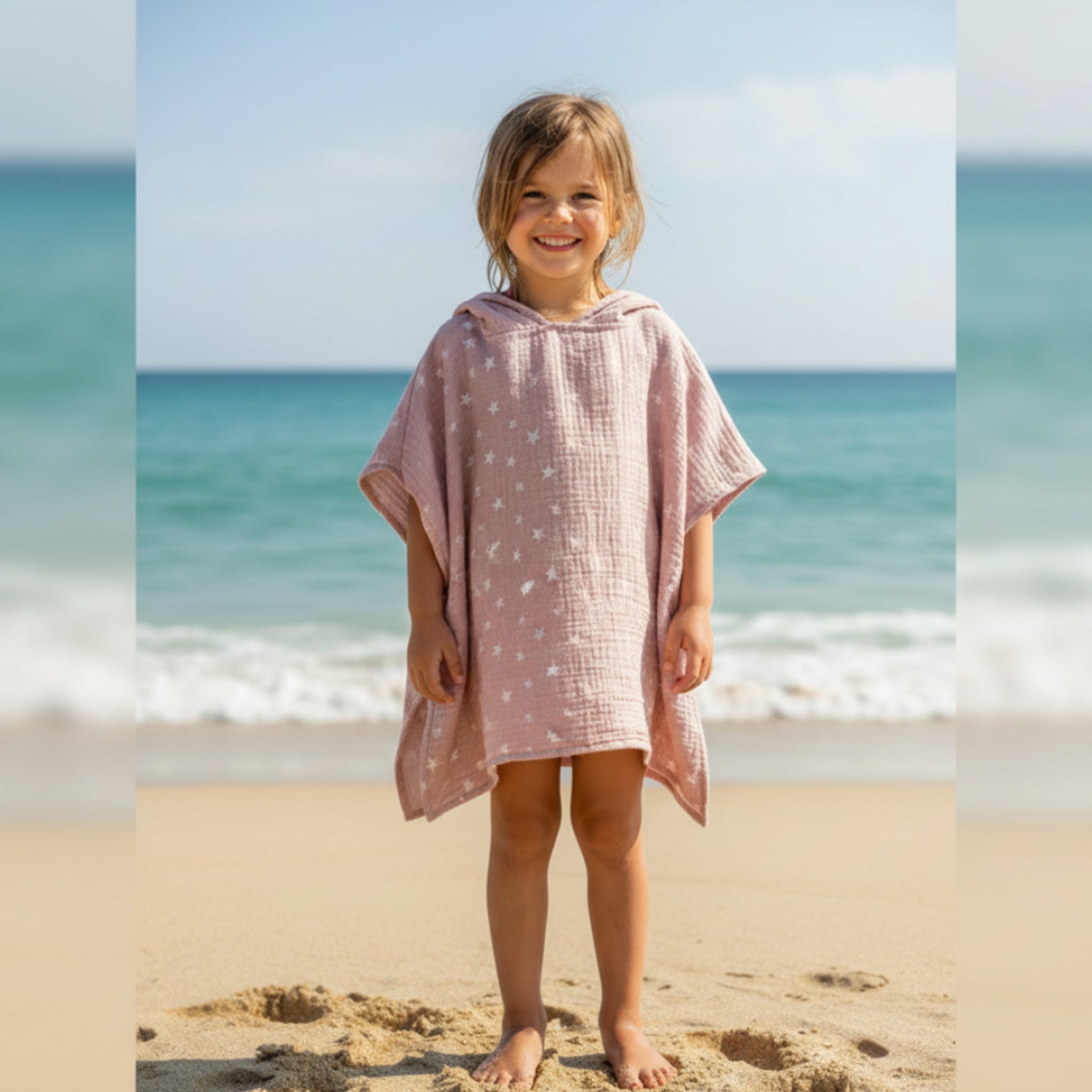 Pink stars cotton muslin beach poncho image 0