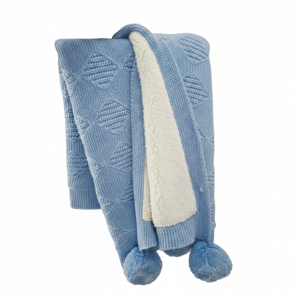 Knitted Blanket With Pom-Pom