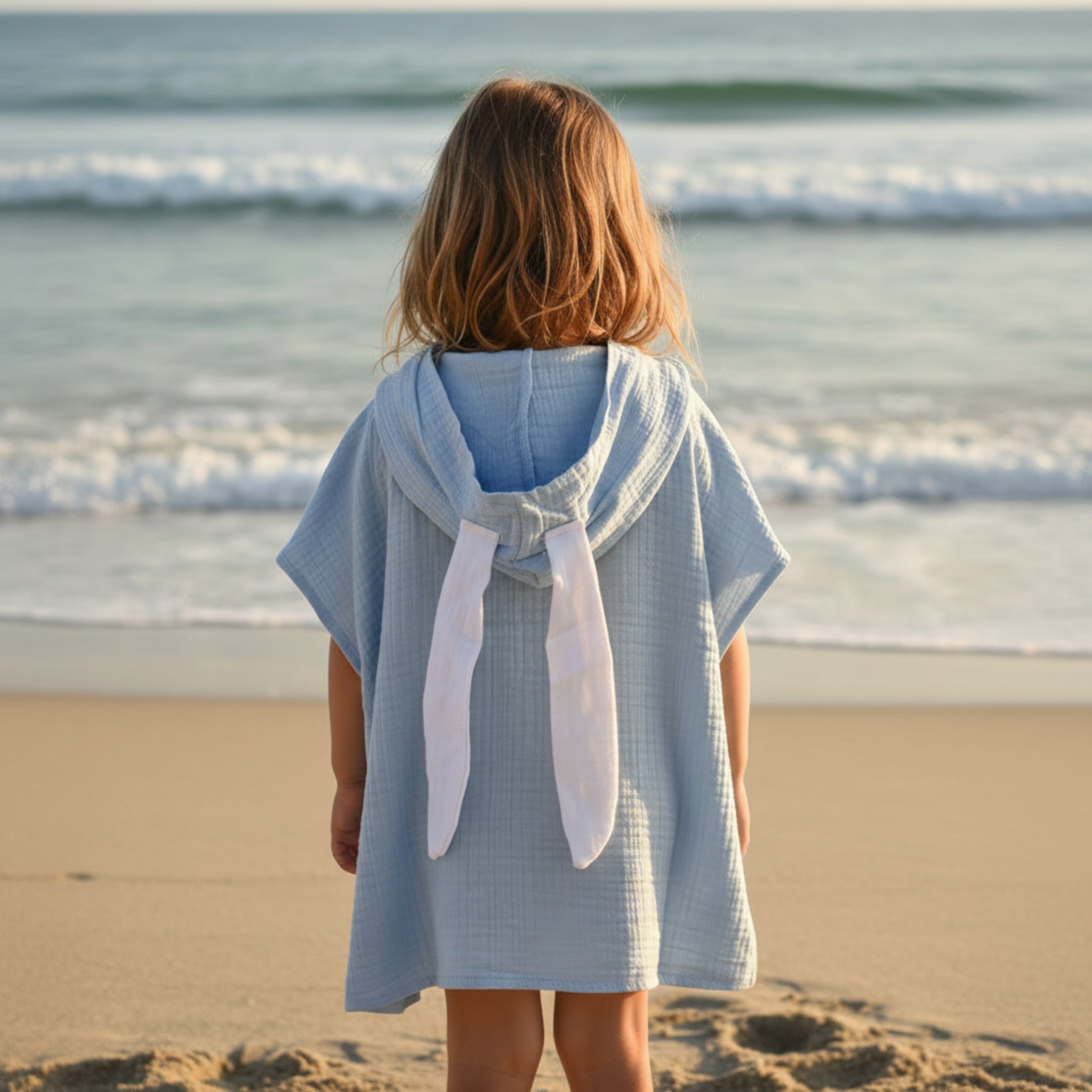 Icy Blue Rabbit cotton muslin beach poncho - 1 image