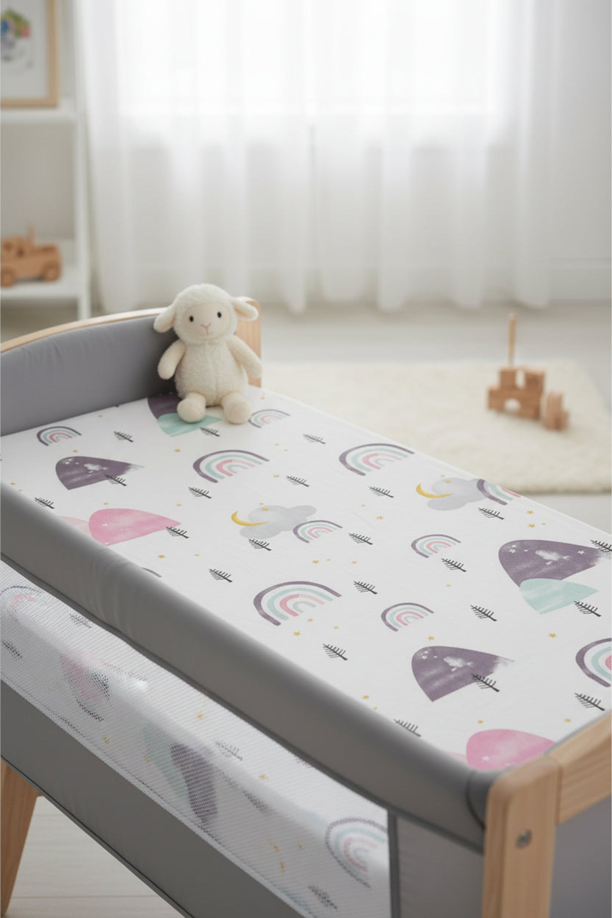 Pack of three Next2me Fittedsheets - Pink rainbow image