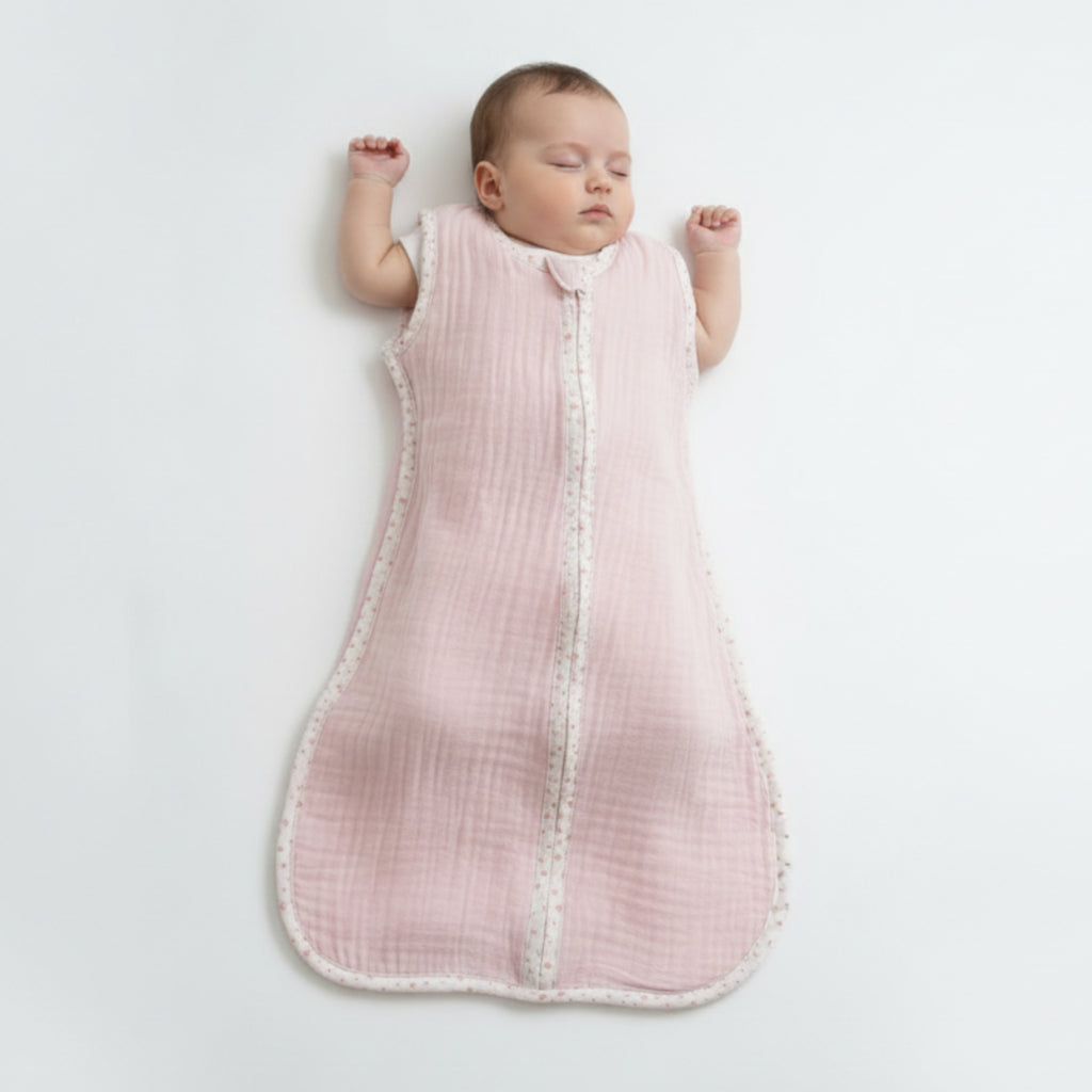 Pink with stars Muslin Sleeping Bag - 0-6 months image