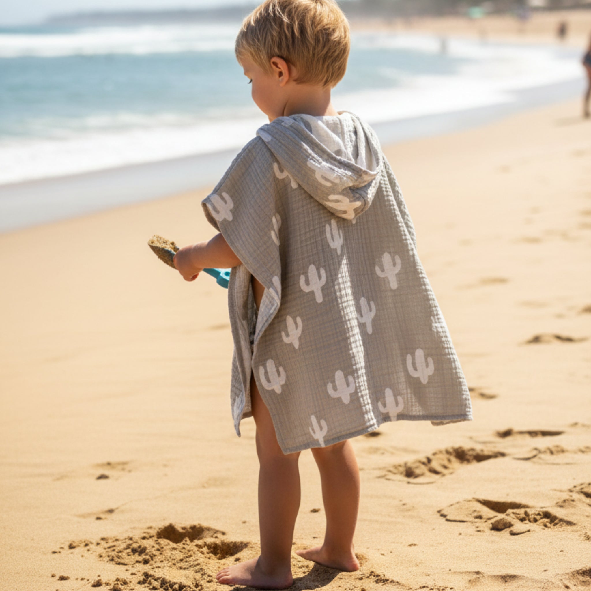 Double Side Cactus Muslin cotton poncho - 1, Grey image