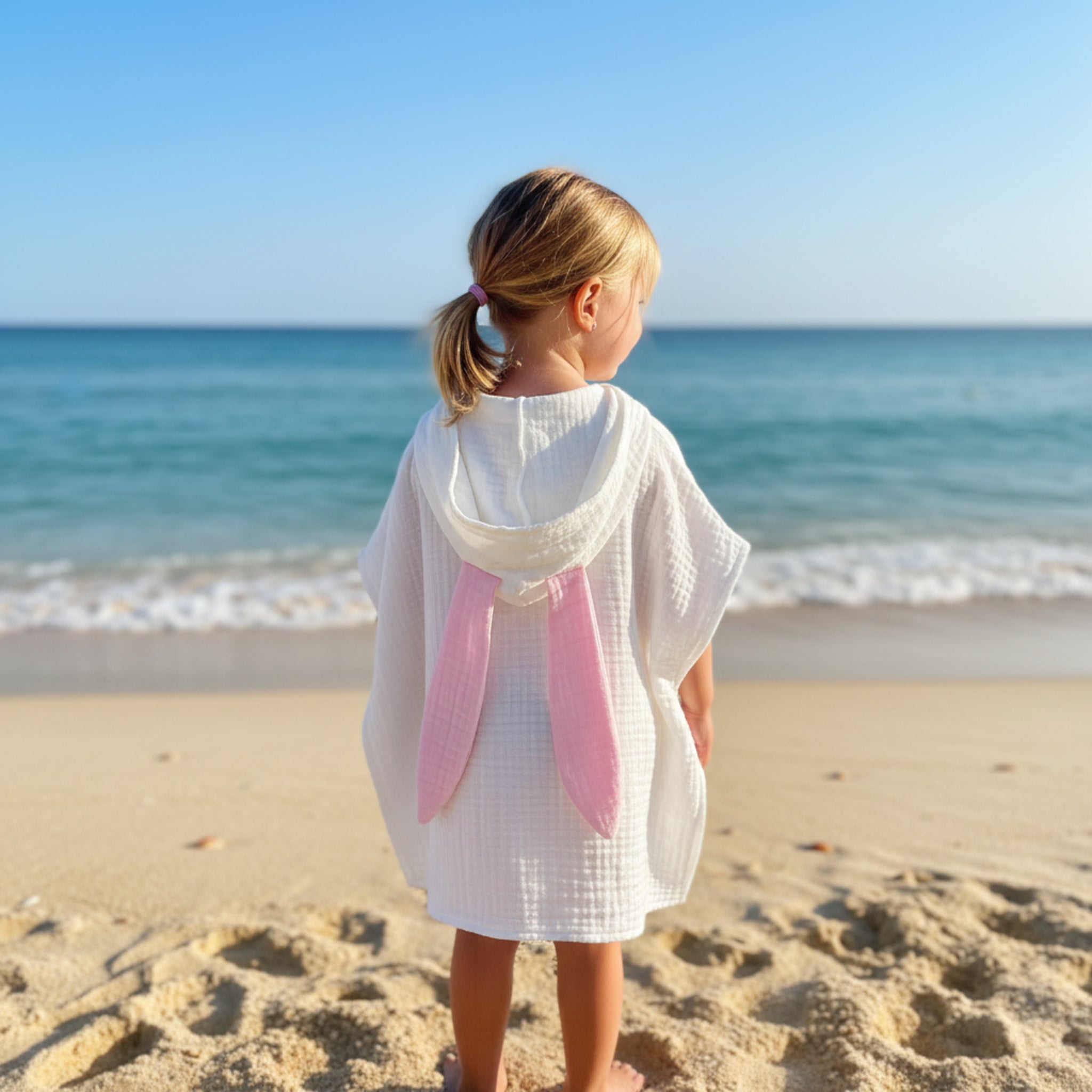 White rabbit pink ears cotton muslin beach poncho image 0