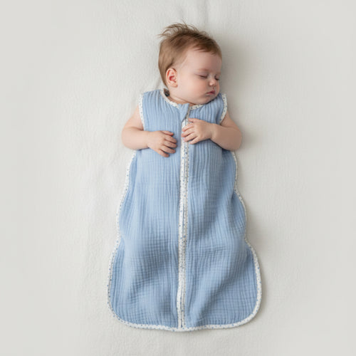 Blue with white stars Muslin Sleeping Bag - 0-6 months image