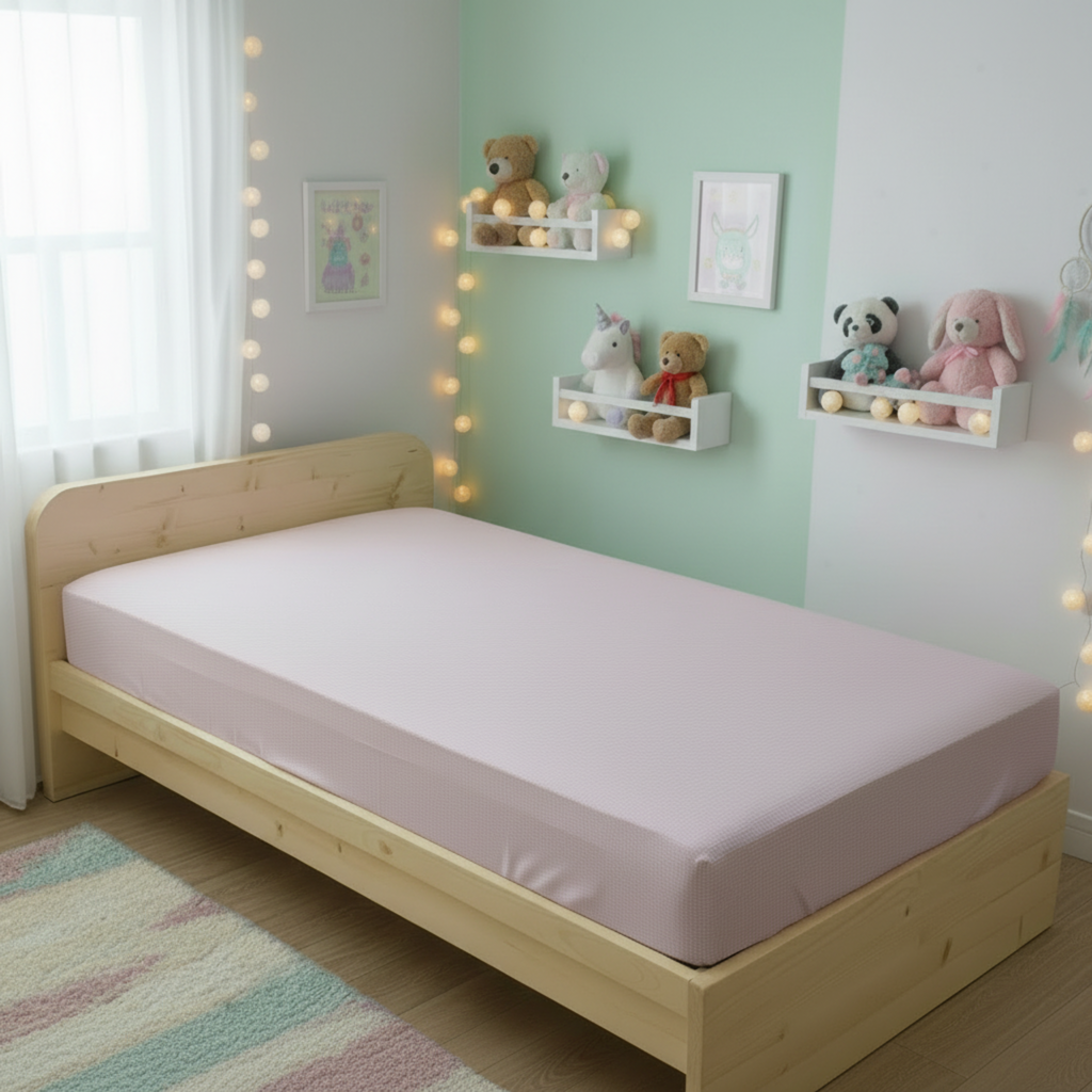 Pink with white squares single bed fittedsheet image 0