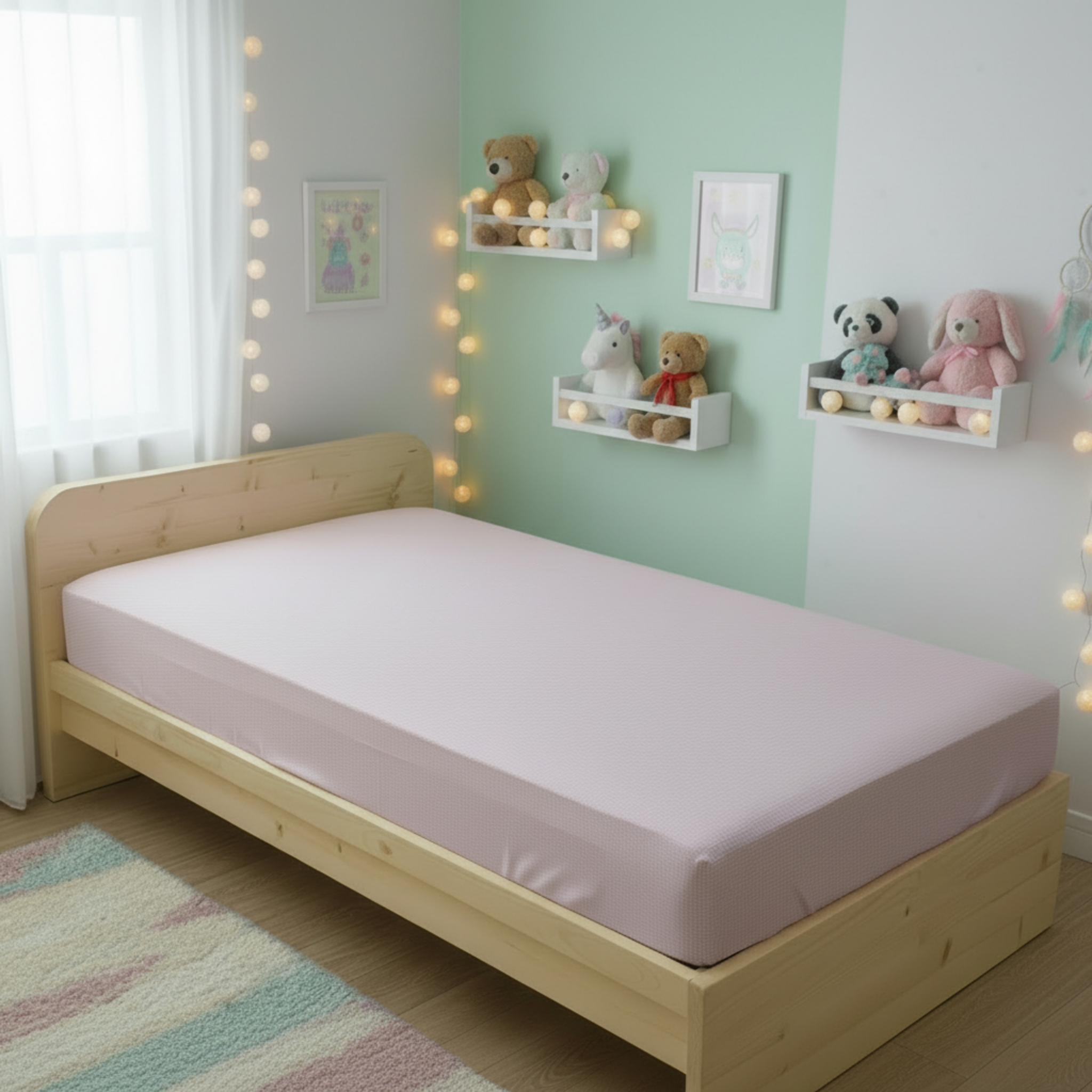 Pink with white squares single bed fittedsheet image 0