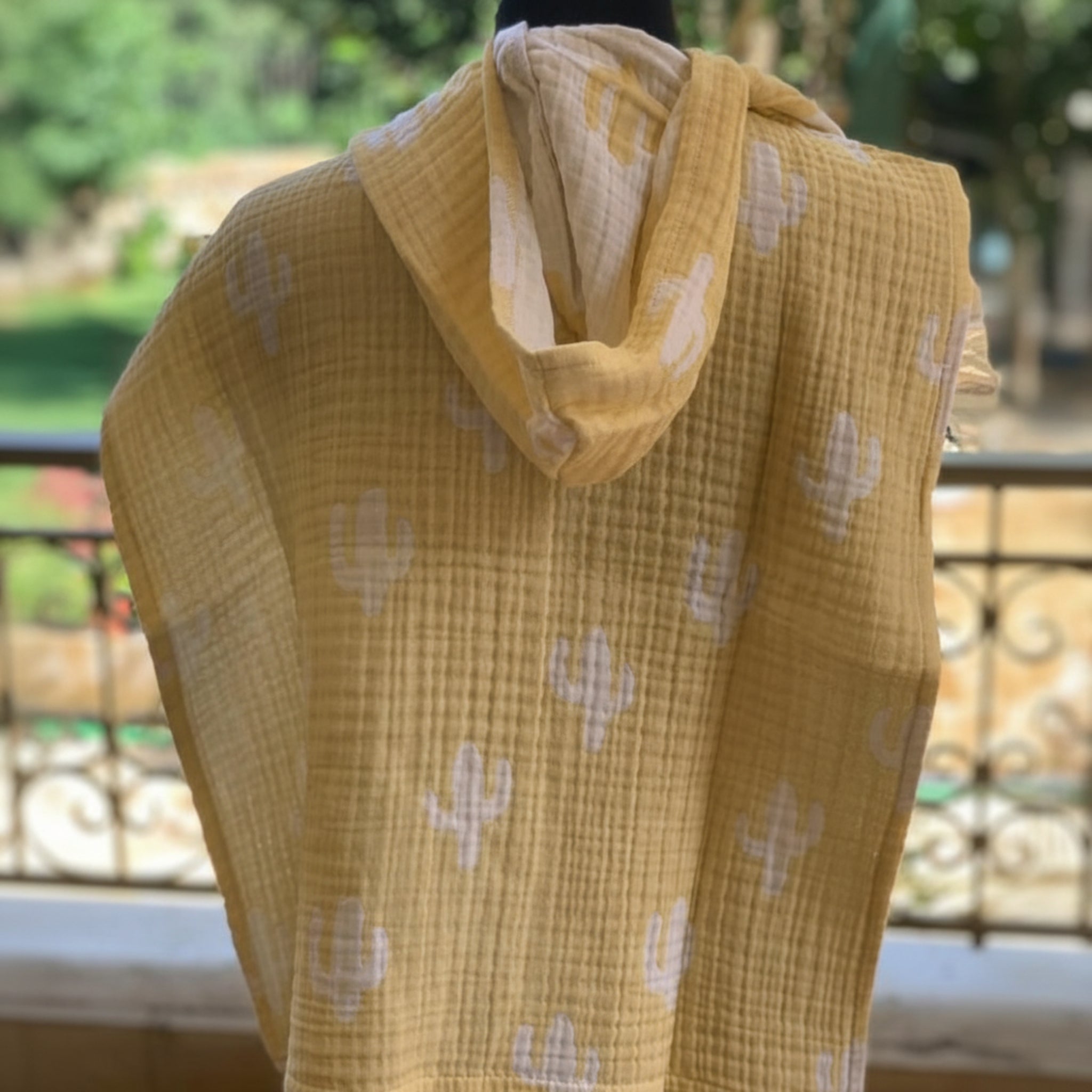 Double Side Cactus Muslin cotton poncho - 1, Yellow image